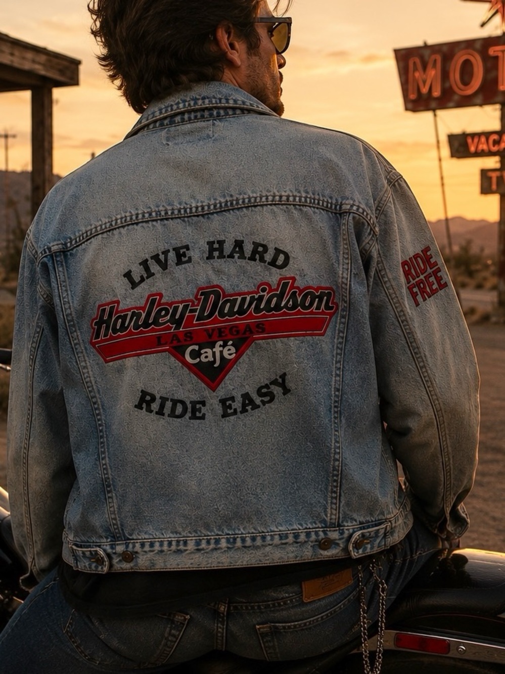 Vintage Harley Davidson Cafe Las Vegas Embroidered Denim Jacket Medium Hong Kong